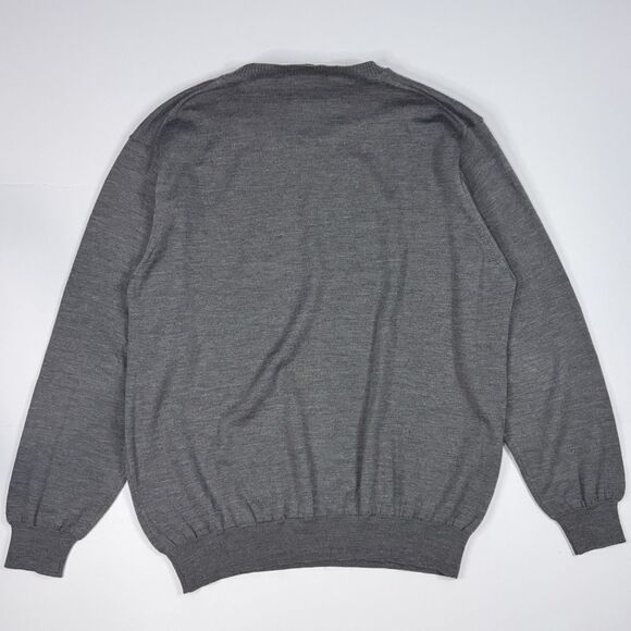 Men's Wool Sweater Fiesole Large Gray Italy Made Stretch Crewneck Pullover - Picture 2 of 7